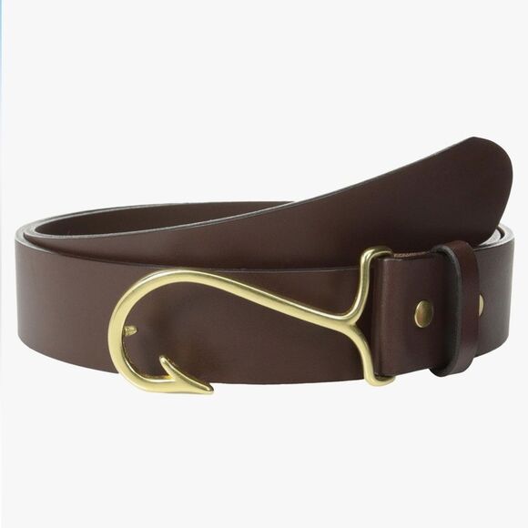 Vineyard Vines Brown Fish Hook Leather Belt with Gold Buckle size 42 - Picture 1 of 6